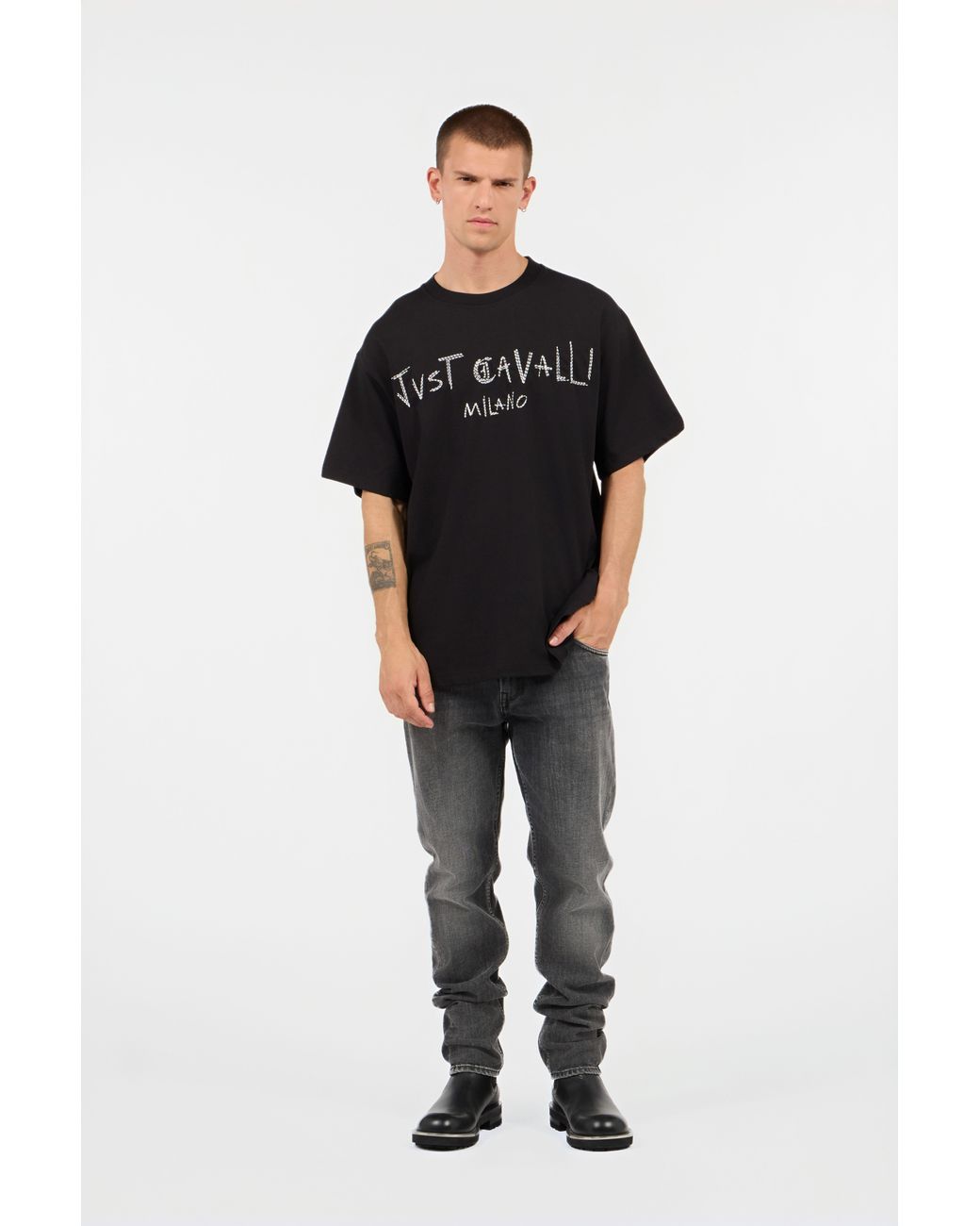 Roberto Cavalli Black Short Sleeve Shirt With Logo Patch for men