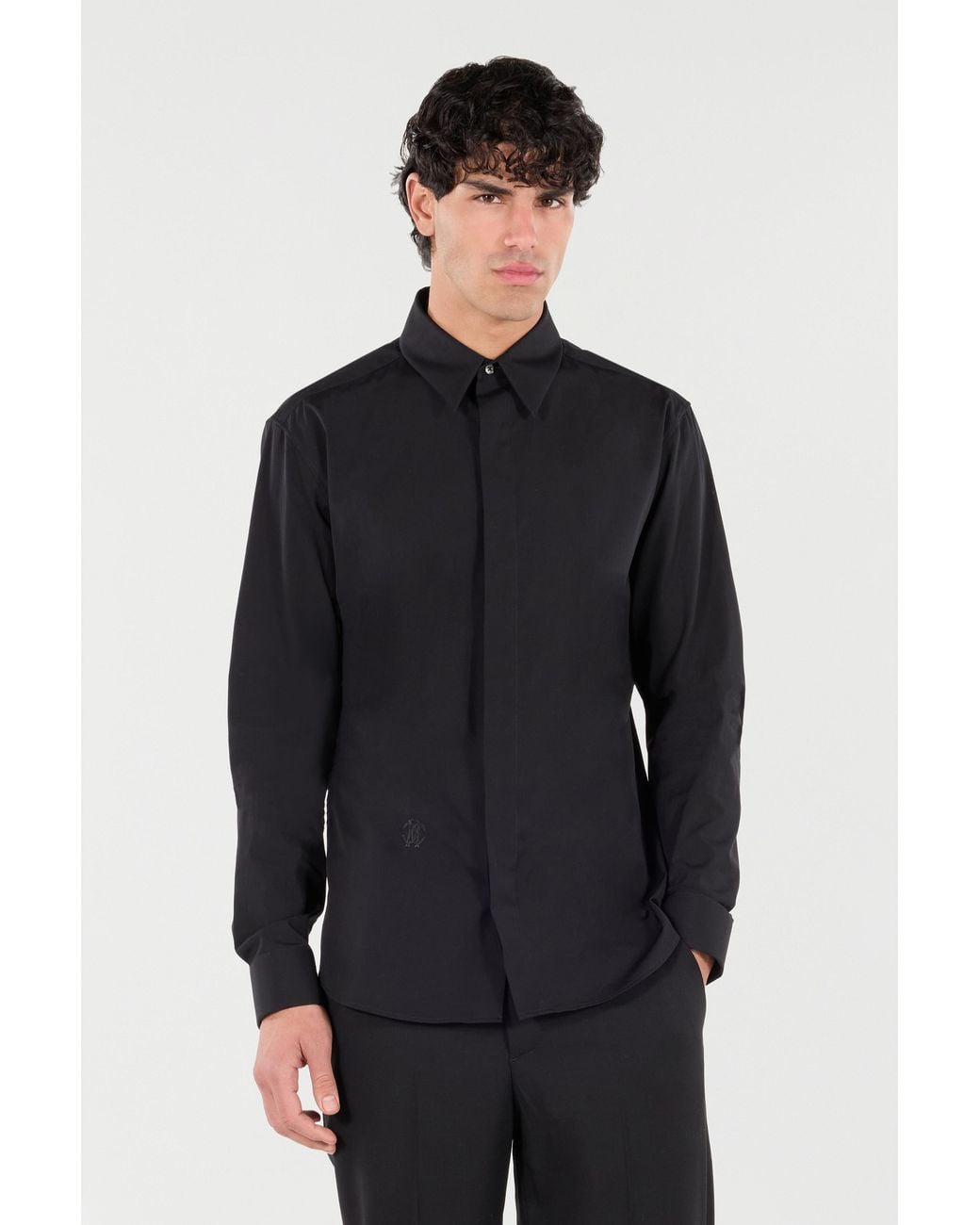 Roberto Cavalli Blue Cotton Shirt With Embroidery for men
