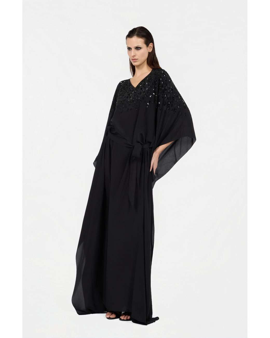 Roberto Cavalli Black Silk Maxi Dress With Embellished Detail