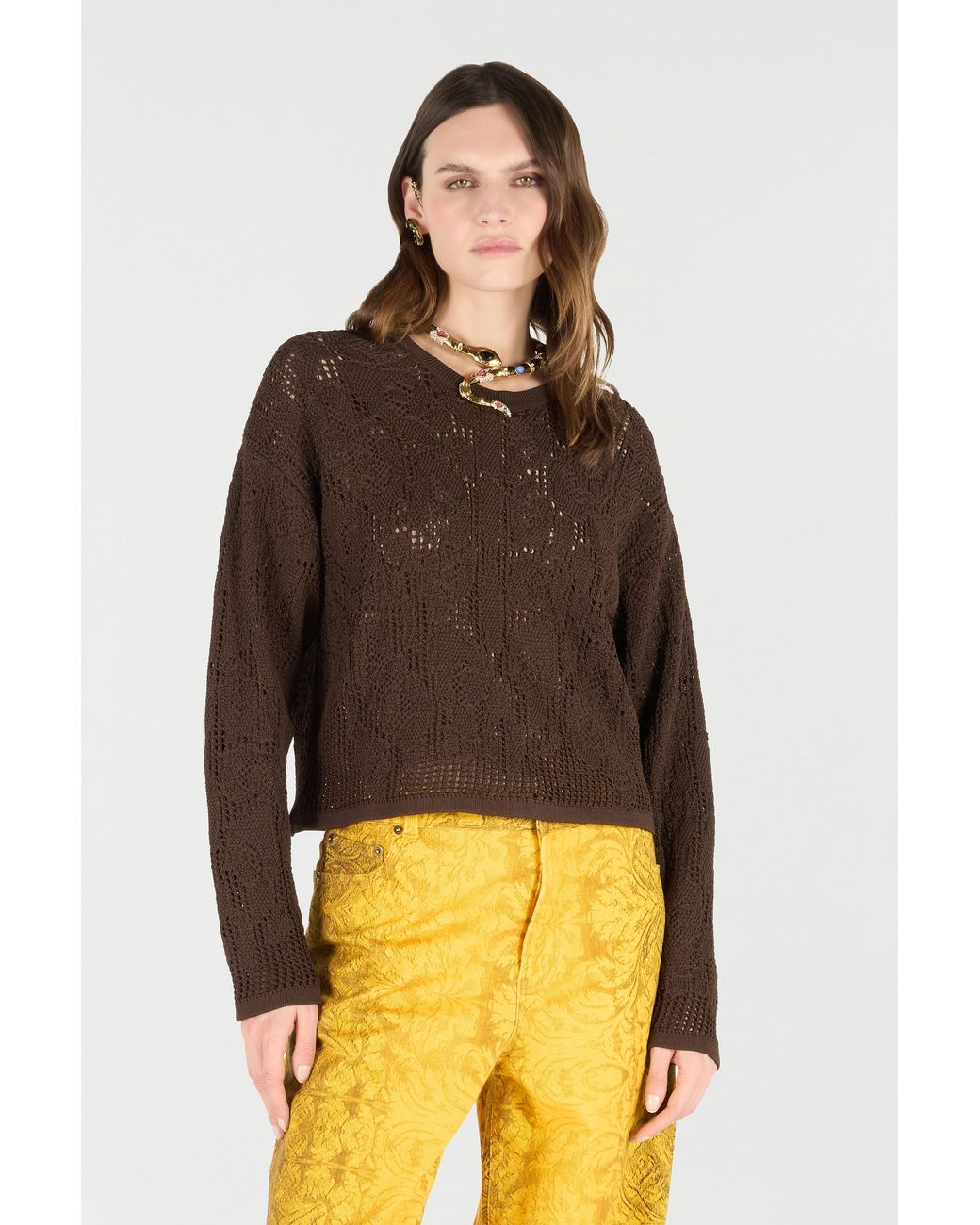 Roberto Cavalli Brown Pullover Mit Häkeleffekt