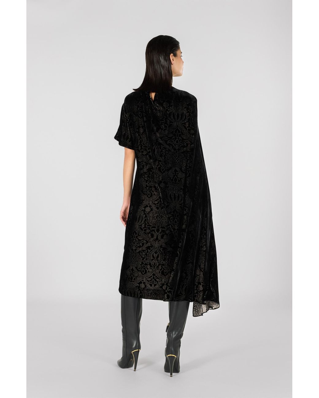 Roberto Cavalli Black Long Dress With Brocade Print