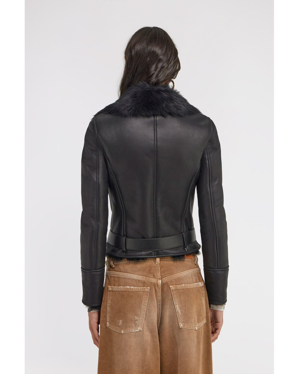 Roberto Cavalli Black Shearling Biker Jacket