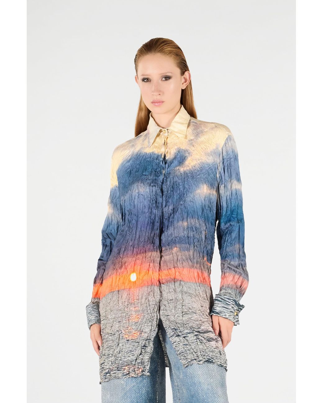 Roberto Cavalli Blue Sunrise Print Dress