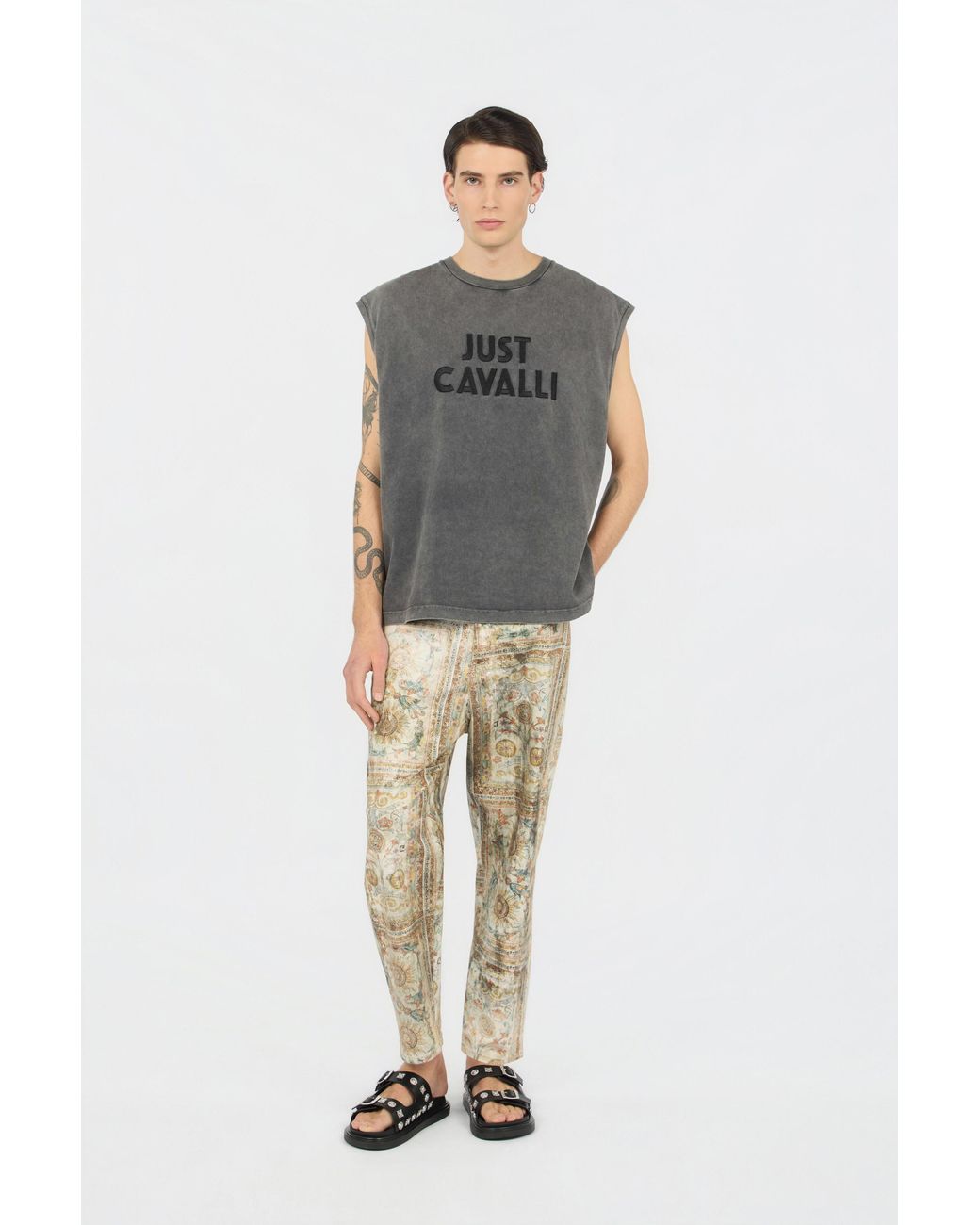 Roberto Cavalli Gray T-Shirt With Logo for men