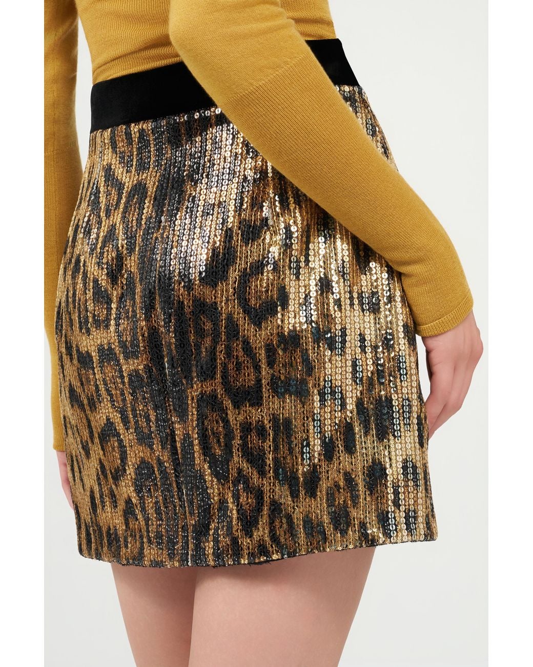 Roberto Cavalli Black Leopard-Print Sequin Mini Skirt
