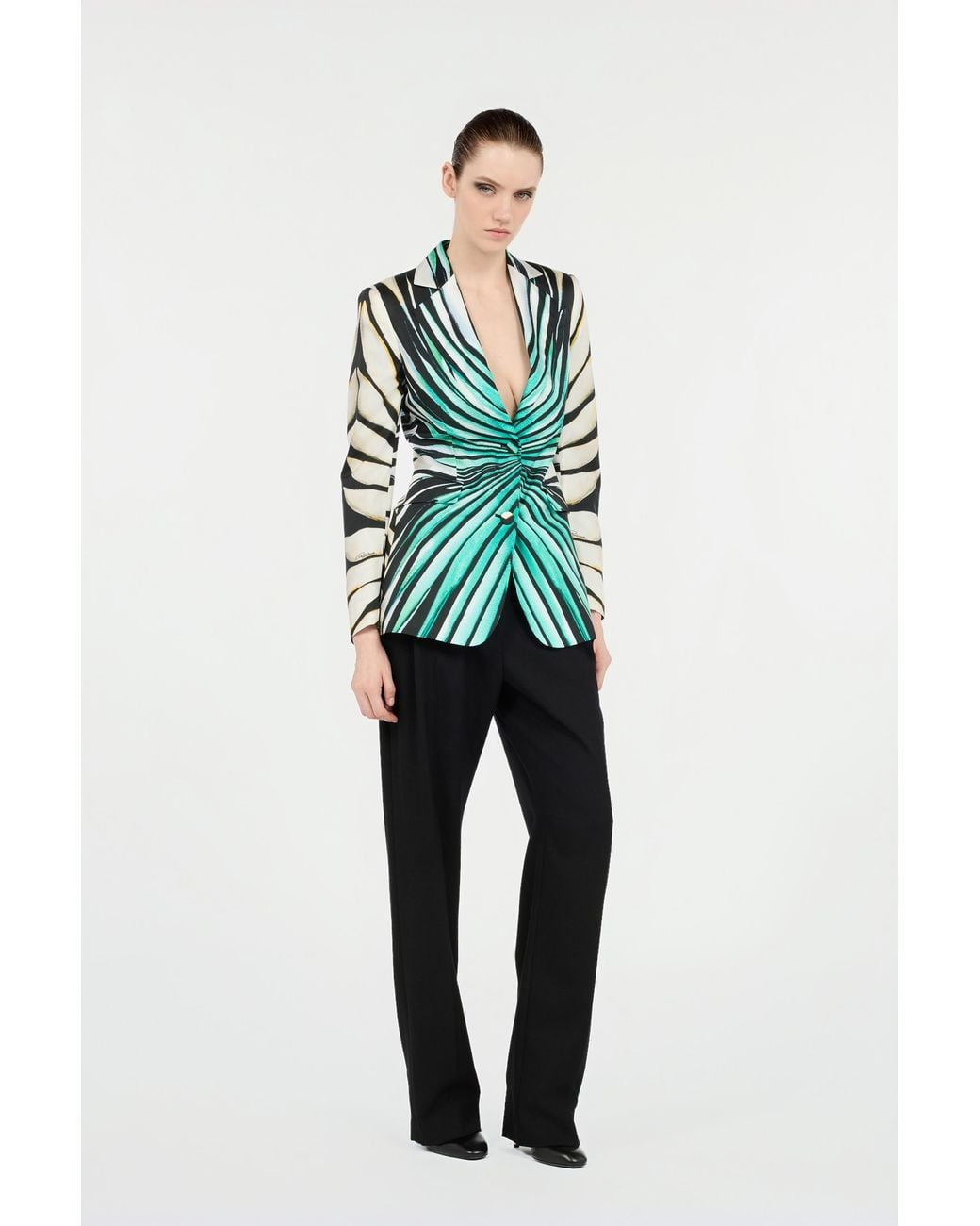Roberto Cavalli Green Ray Of Sea Print Silk Jacket