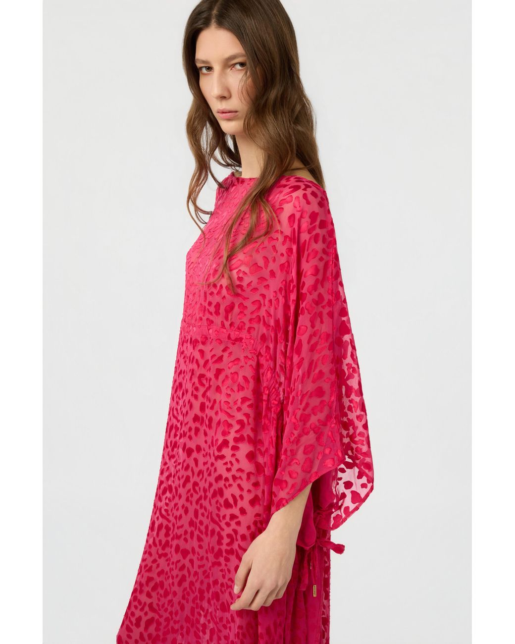 Roberto Cavalli Pink Caftan With Tone-On-Tone Animal Print