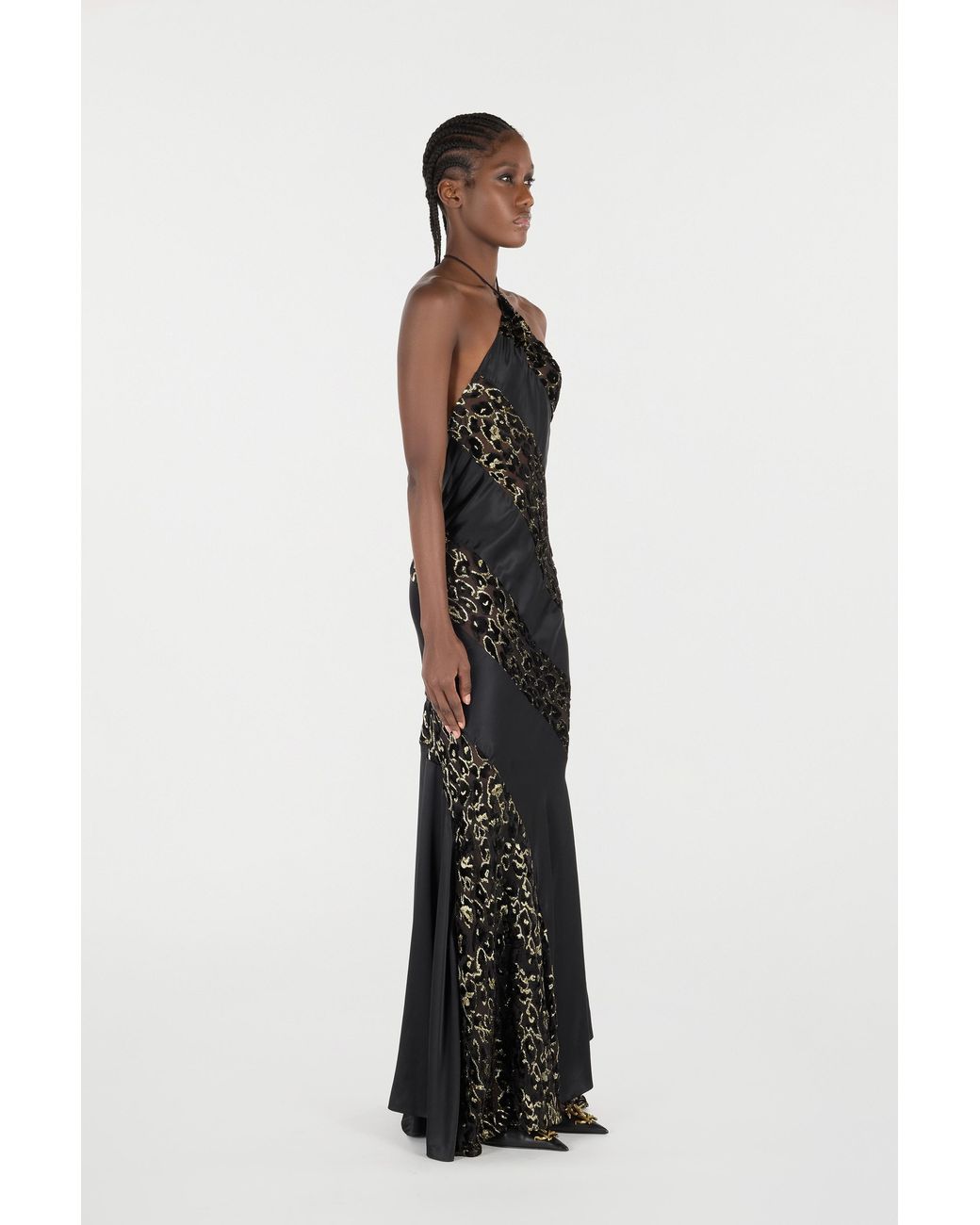 Roberto Cavalli White Long See-Through Dress With Leopard Print Pattern