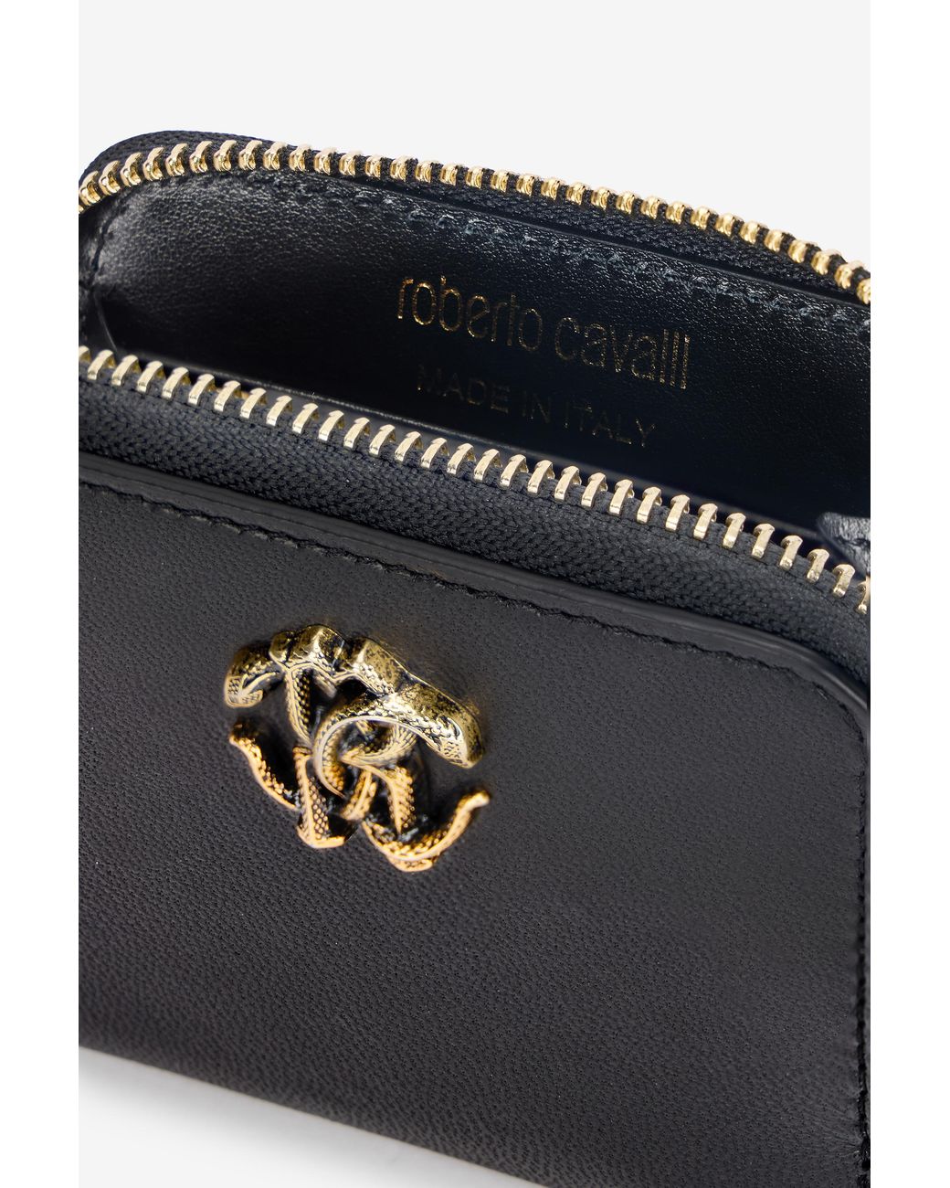Roberto Cavalli Black Small Wallet With Mirror Snake Monogram