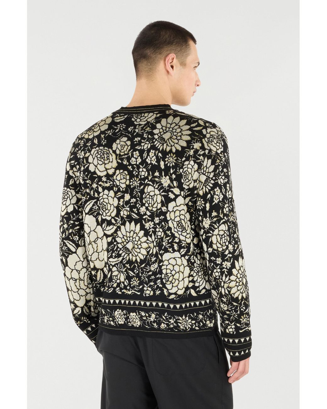 Roberto Cavalli Black Floral Wool-Blend Sweater for men