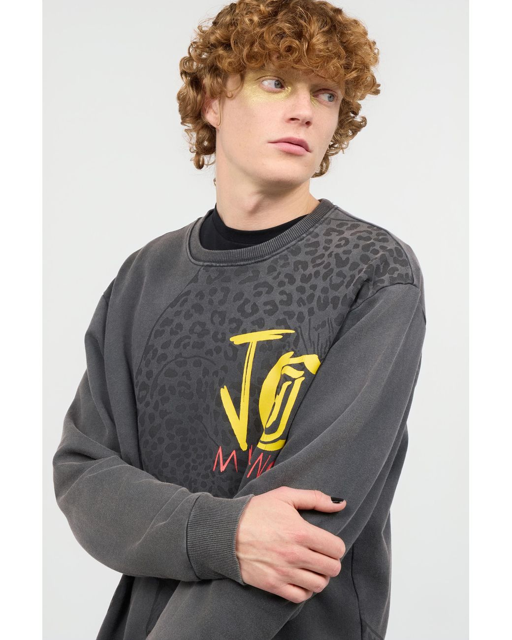 Roberto Cavalli Gray Sweatshirt With Jaguar And Lettering for men