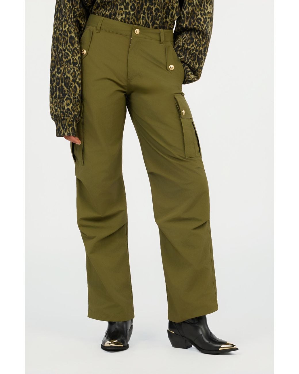 Roberto Cavalli Green Cargo Trousers With Buttons