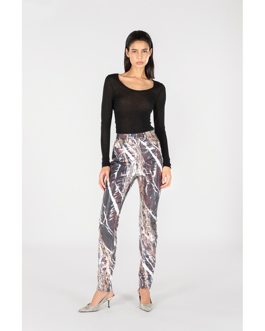 Roberto Cavalli White Skinny Trousers With Marble Print