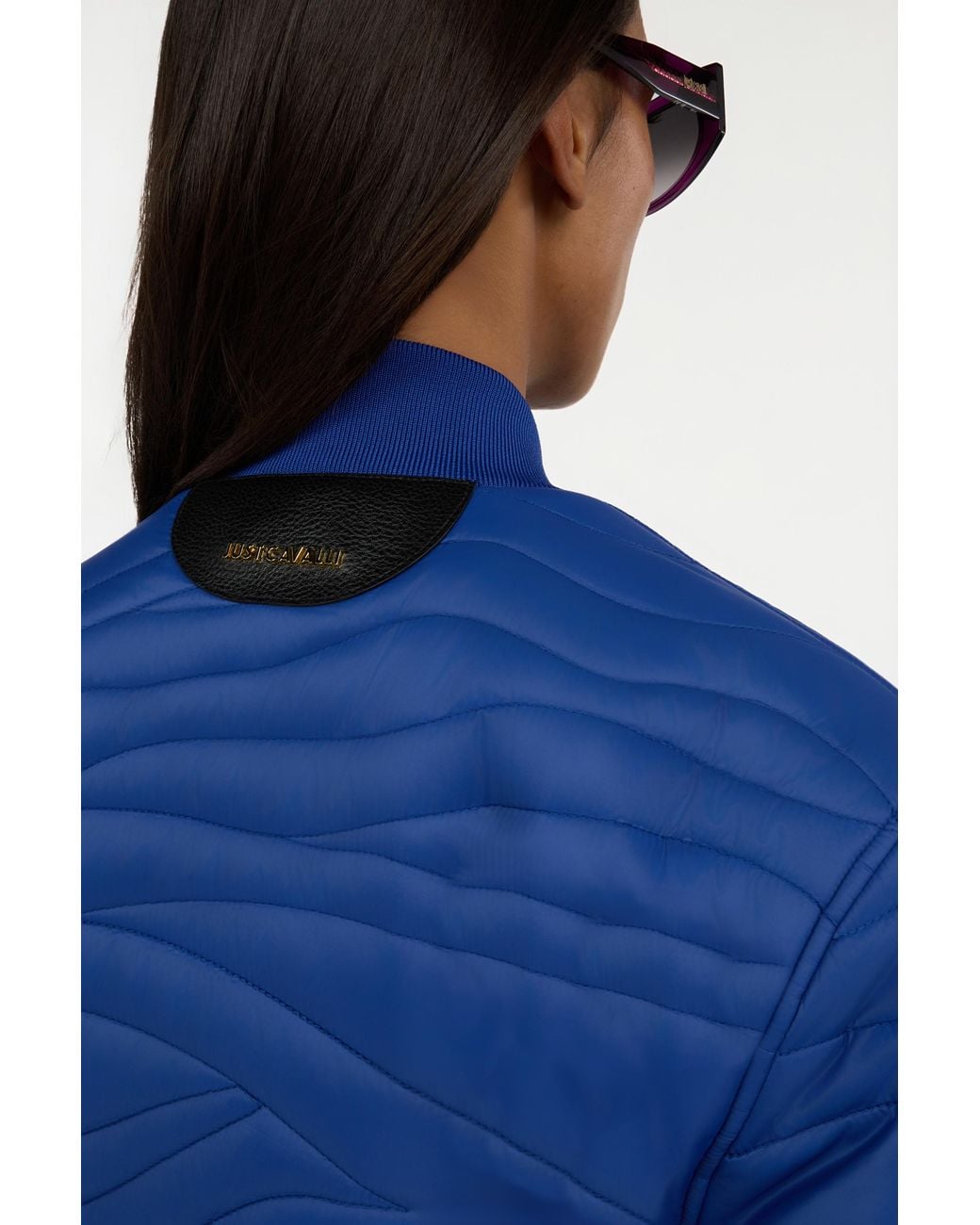Roberto Cavalli Blue Quilted Bomber Jacket