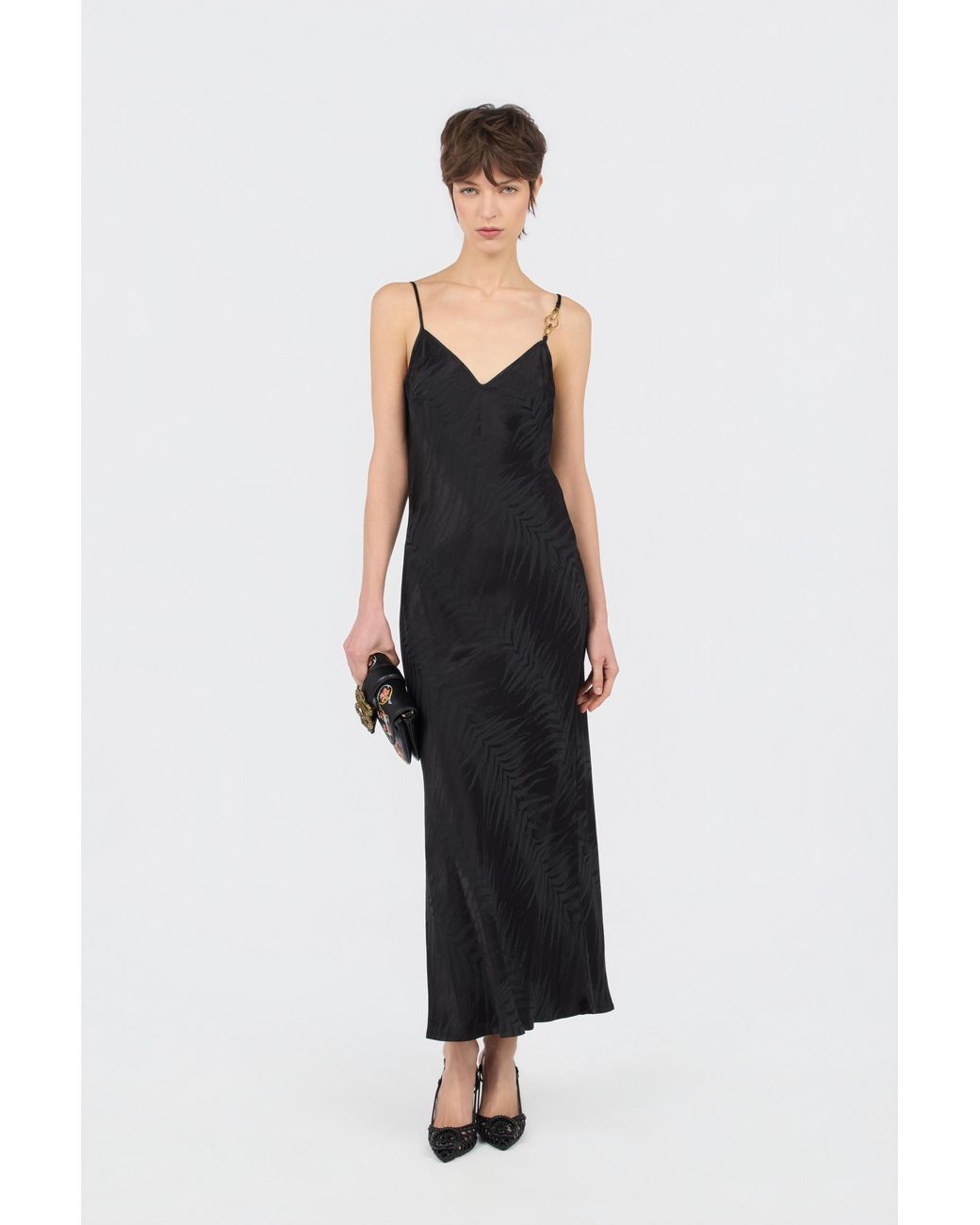 Roberto Cavalli Black Natural Barb Print Midi Dress