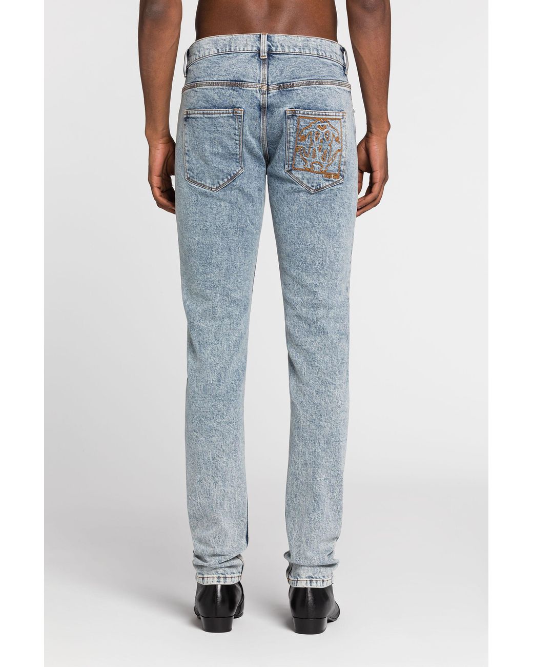 Roberto Cavalli Blue Mirror Snake-Embroidered Slim-Fit Jeans for men