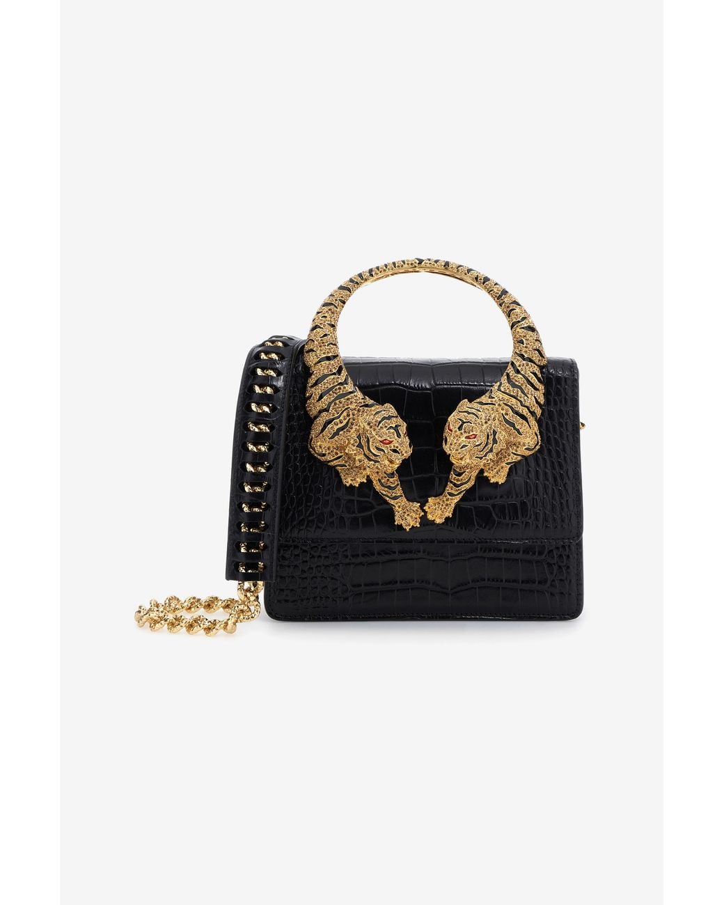 Roberto Cavalli Black Große Roar Bag Mit Schmucktigern