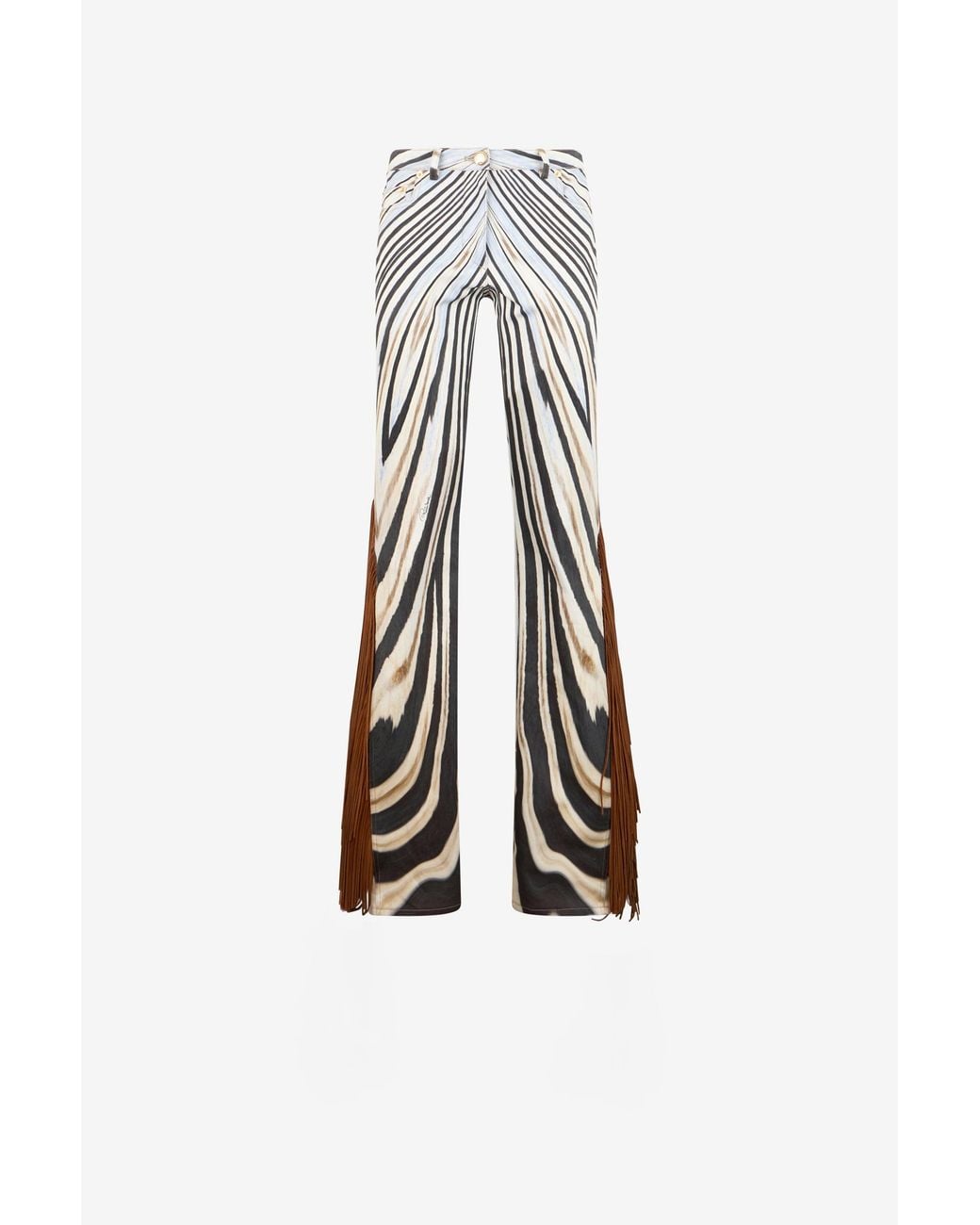 Roberto Cavalli White Zebra Print Flared Jeans