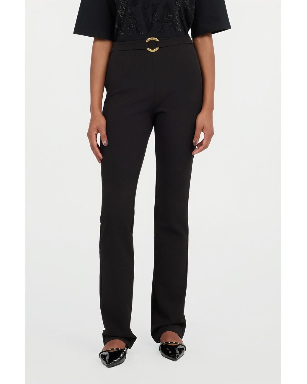 Roberto Cavalli Black Flared Trousers With Buckle