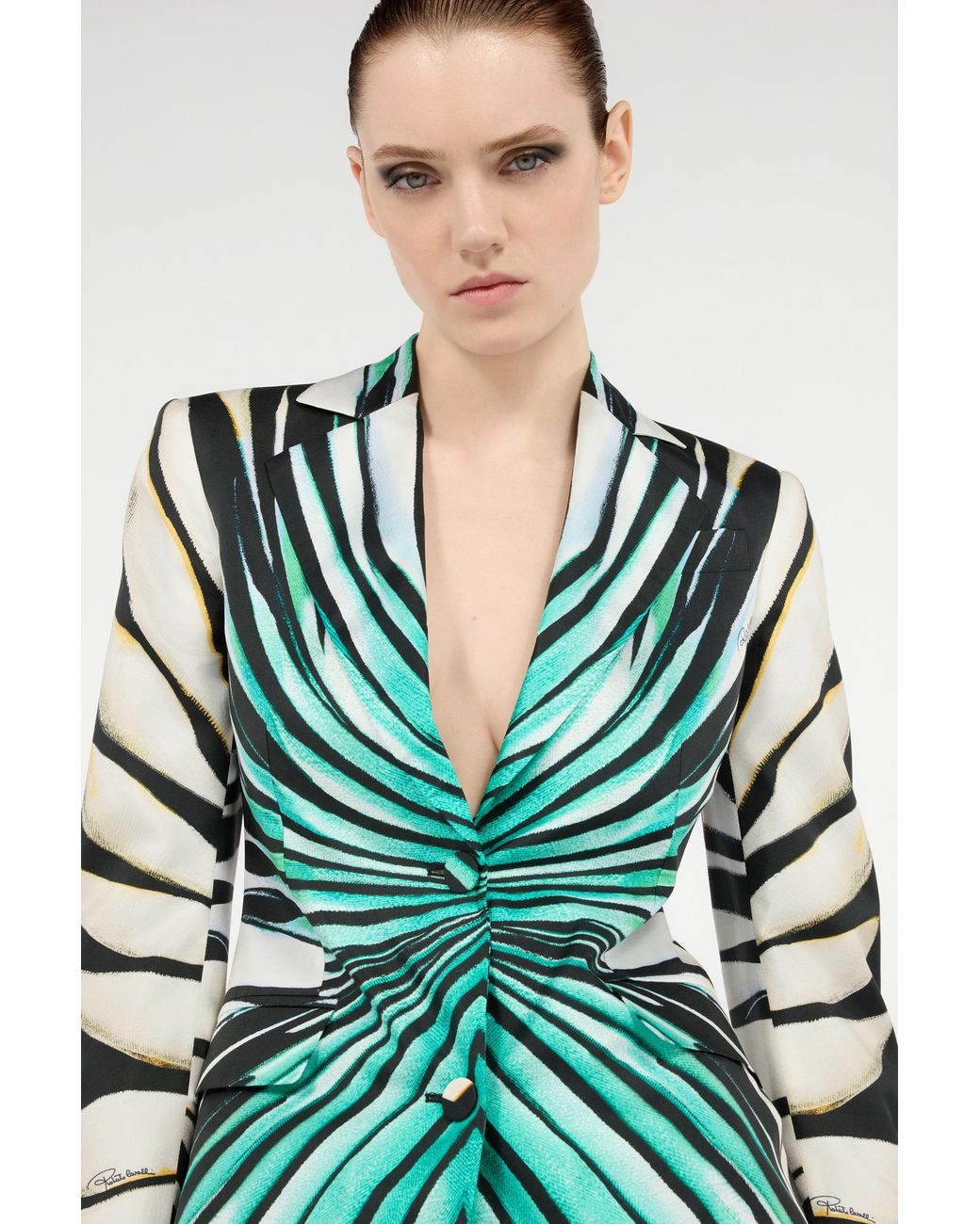 Roberto Cavalli Green Ray Of Sea Print Silk Jacket