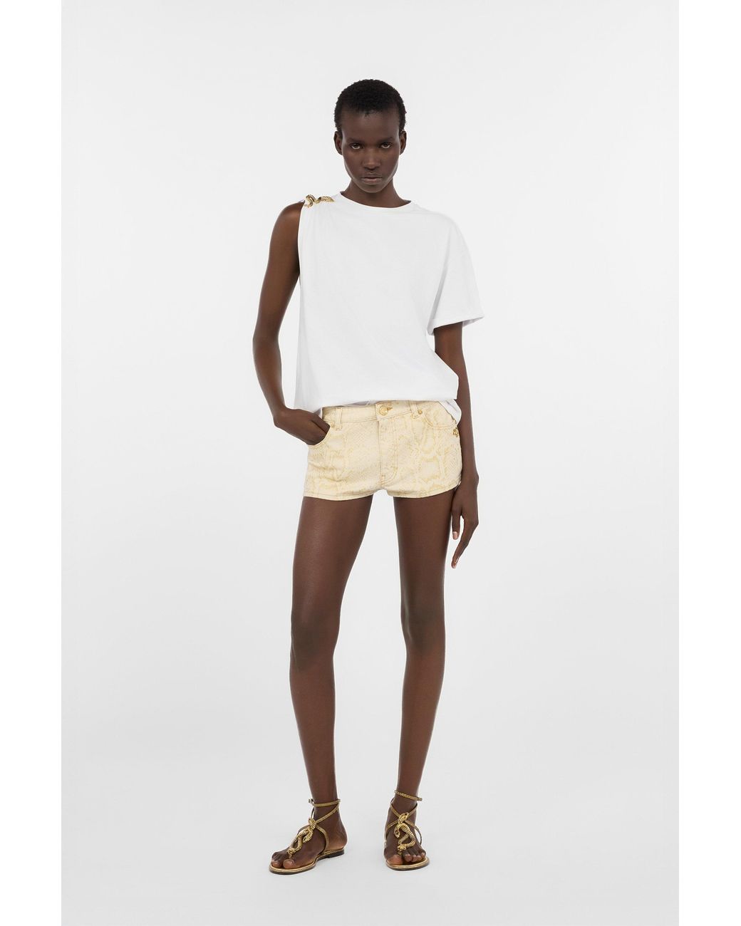 Roberto Cavalli Natural Micro Shorts With Python Pattern