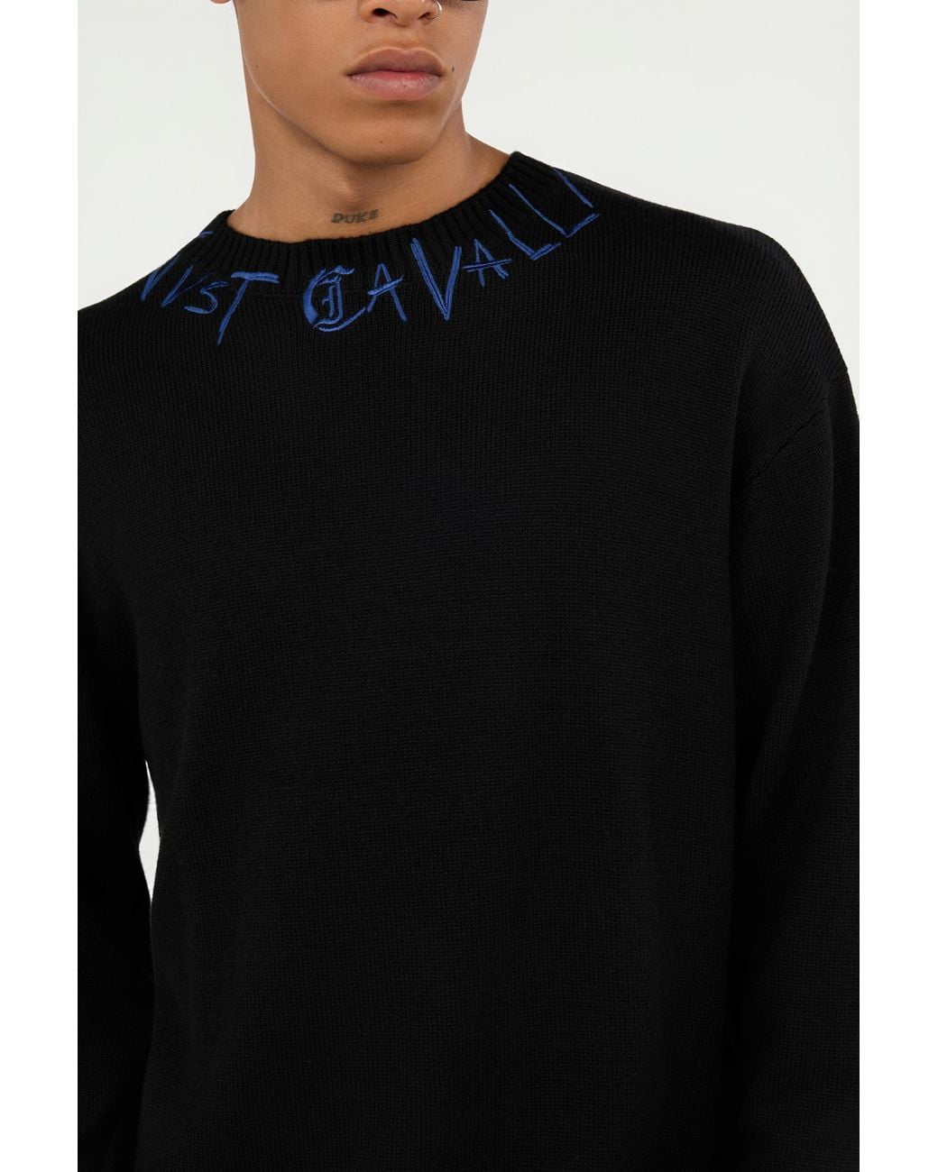 Roberto Cavalli Black Sweater With Embroidered Logo for men