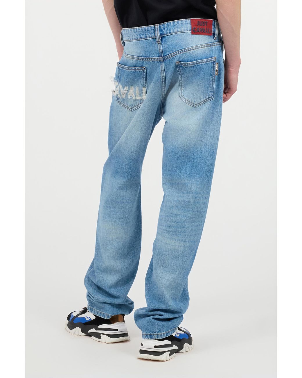 Roberto Cavalli Blue Jeans With Destroyed-Effect Logo for men