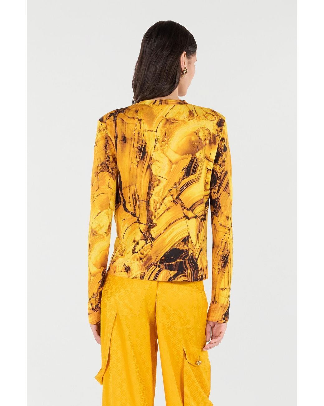 Roberto Cavalli Yellow Cardigan With Amber Print