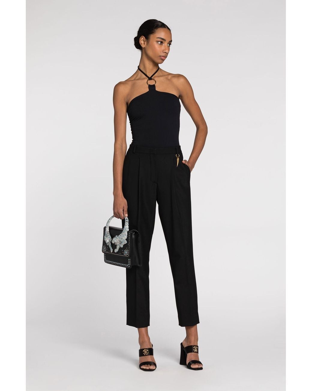 Roberto Cavalli Black Pressed-Crease Cropped Trousers
