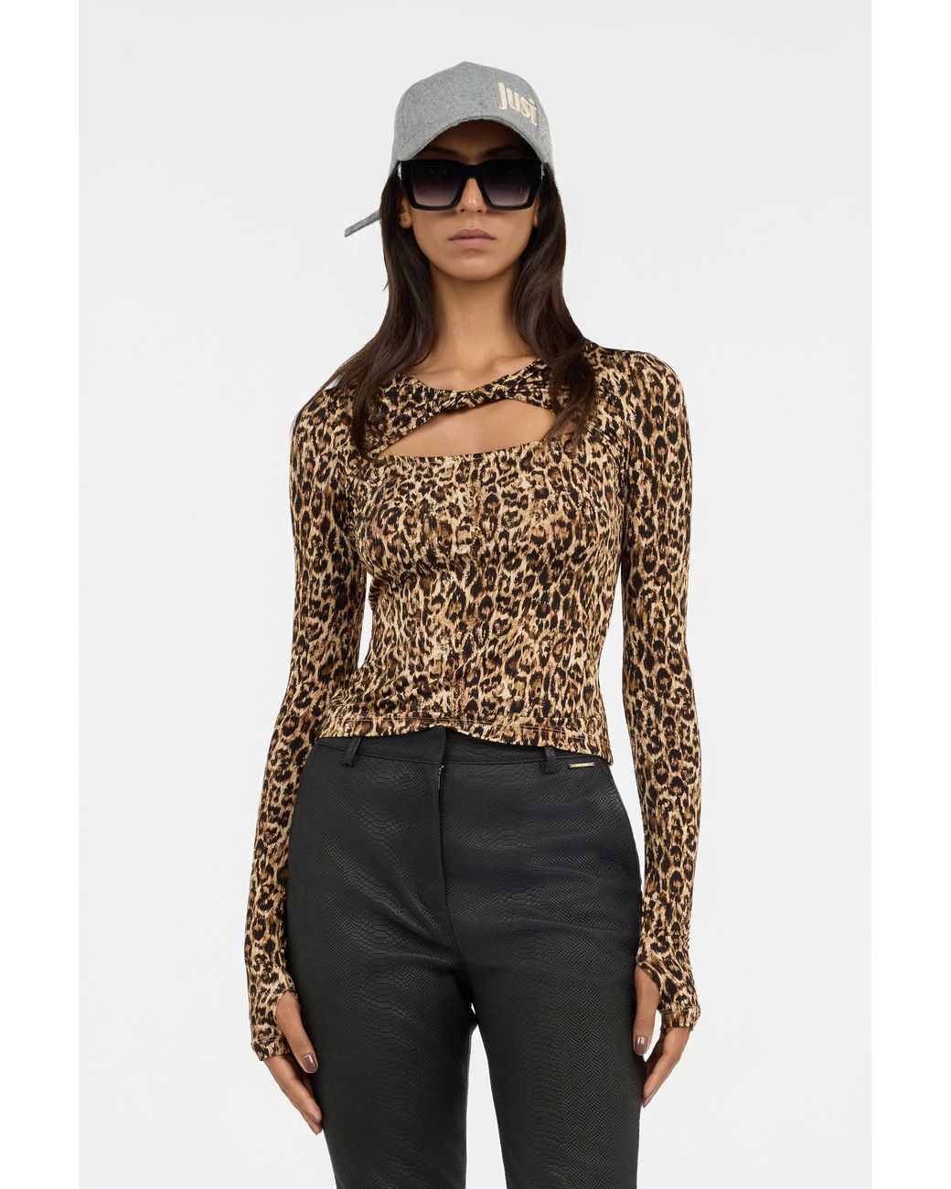 Roberto Cavalli Black Leopard Print T-Shirt