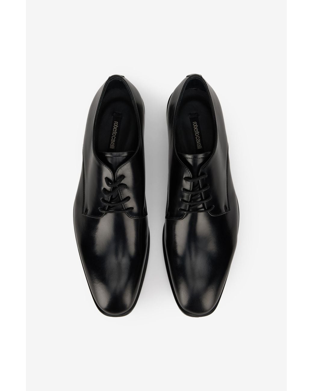 Roberto Cavalli Black Leather Shoes With Laced-Up Detail for men