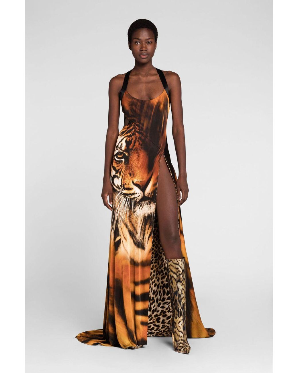 Roberto Cavalli Tiger-print Cut-out Maxi Dress | Lyst