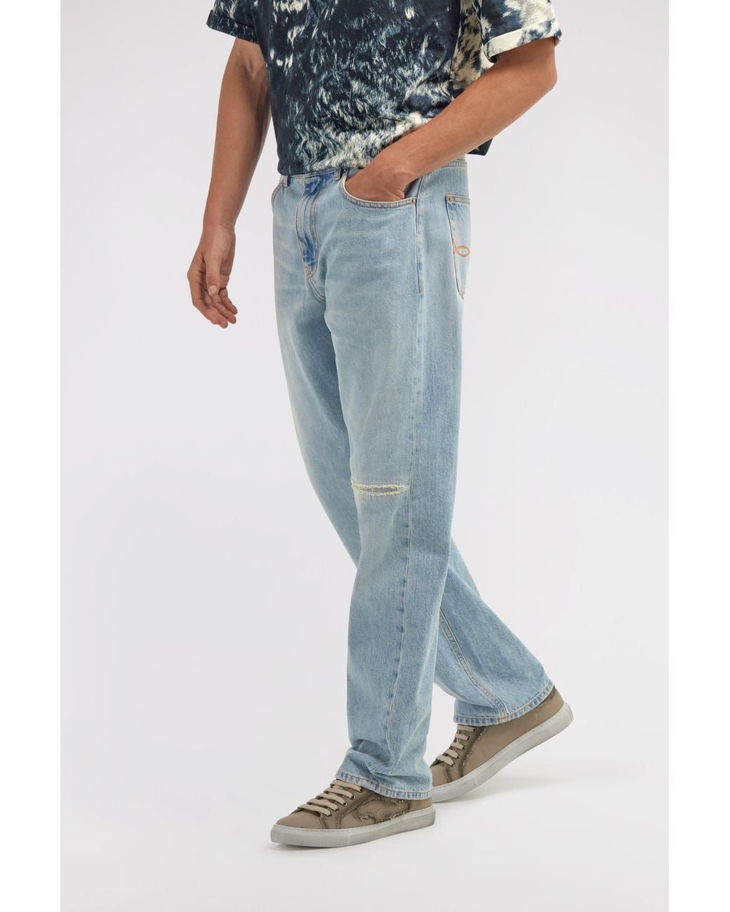 Roberto Cavalli Blue Distressed Wide Leg Jeans for men