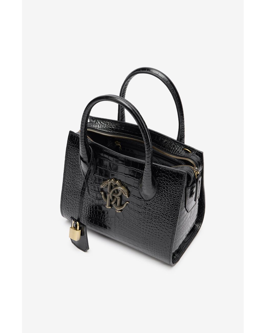 Roberto Cavalli Black Top Handle Bag With Monogram Rc