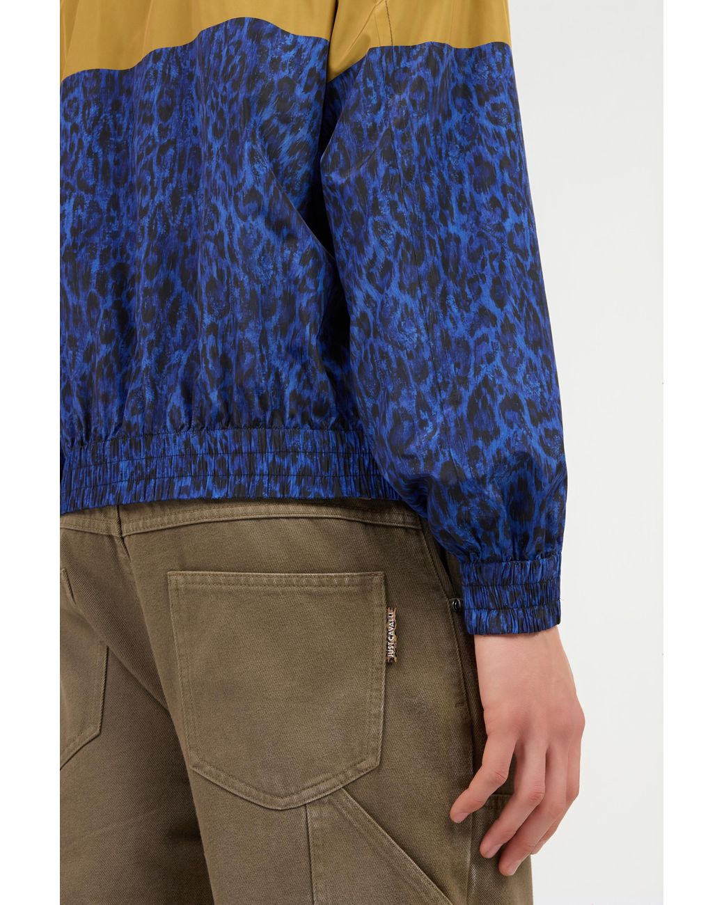 Roberto Cavalli Blue Leopard Print Reversible Zip Jacket for men