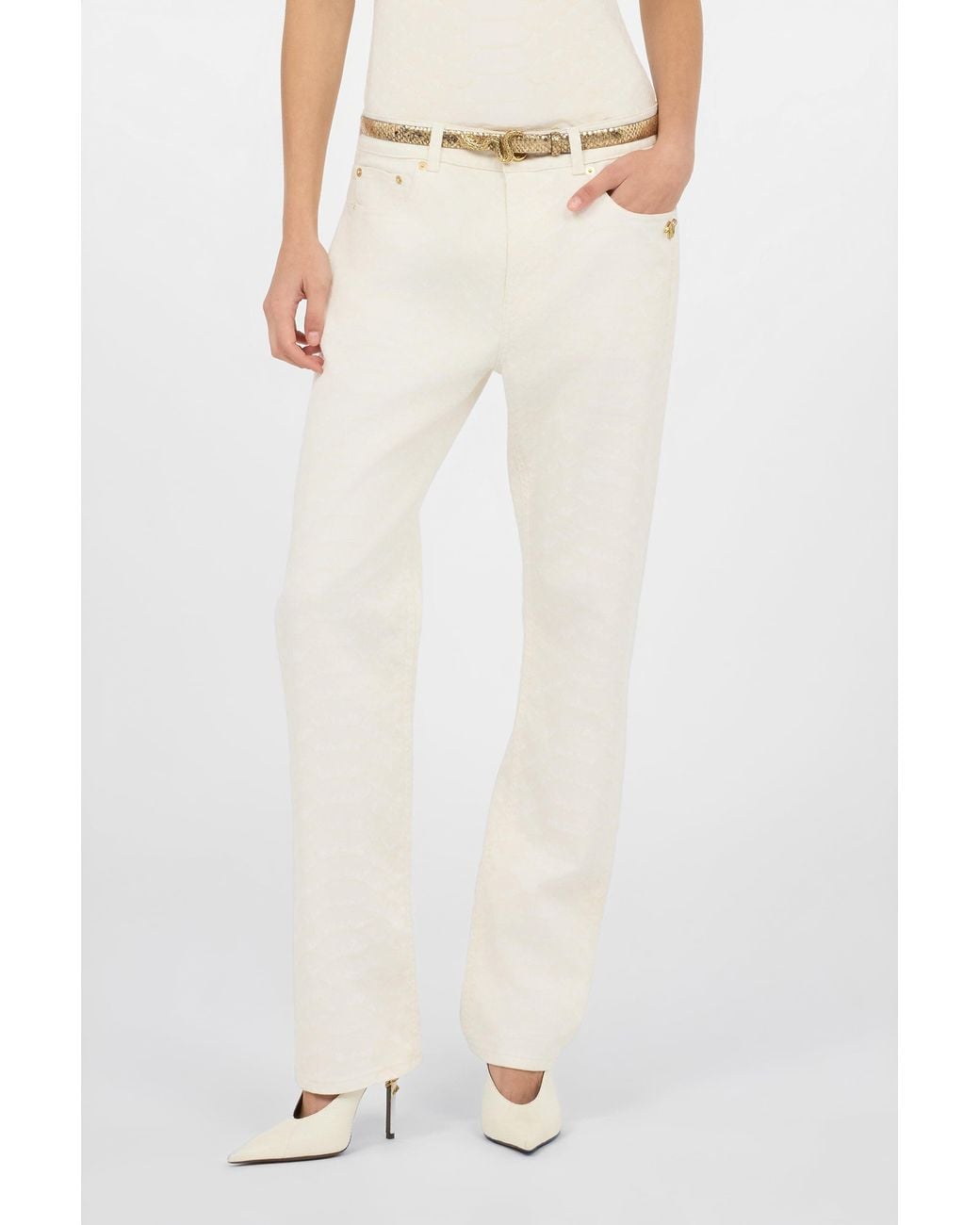 Roberto Cavalli White Straight-Leg Jeans With Scale Print