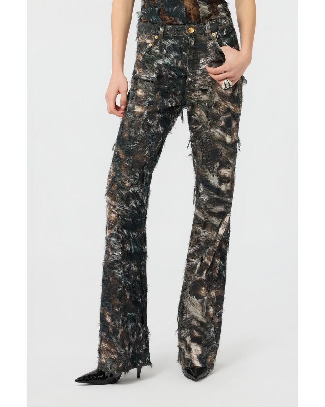 Roberto Cavalli Black Fur Print Jeans