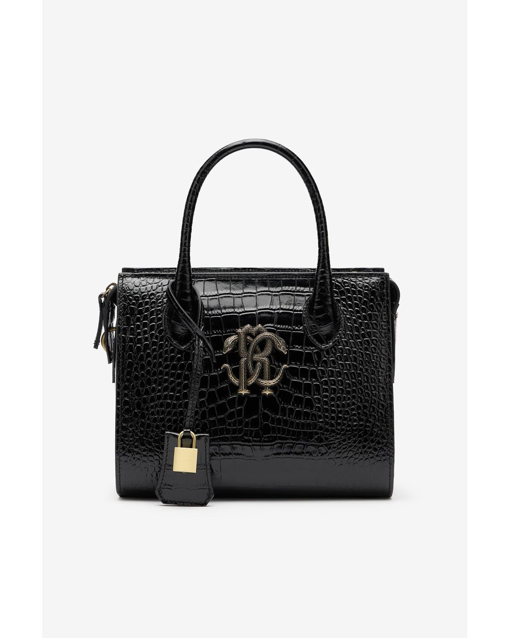 Roberto Cavalli Black Top Handle Bag With Monogram Rc