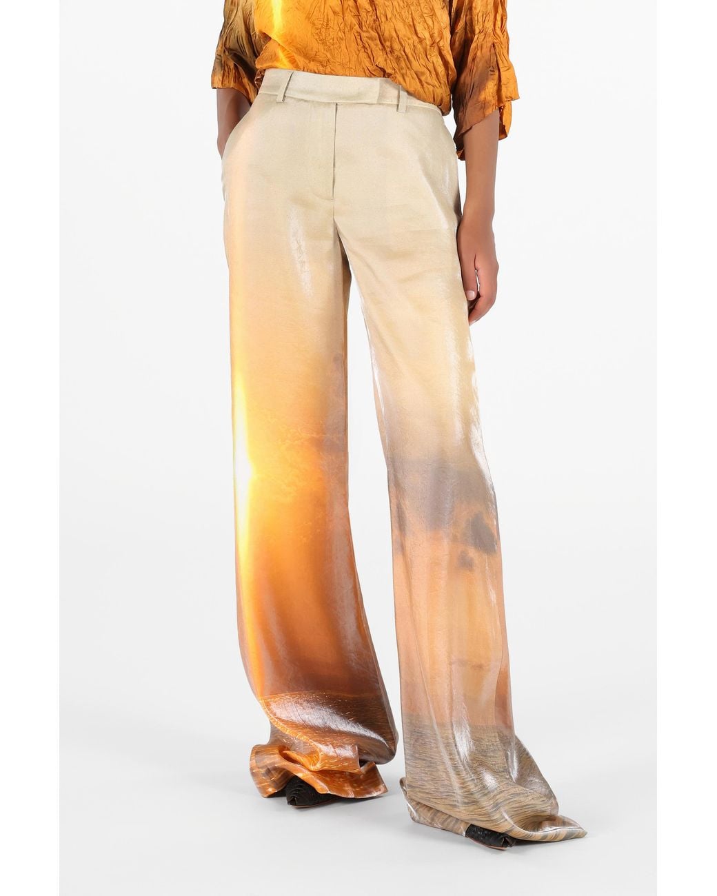 Roberto Cavalli White Sunset Print Palazzo Trousers