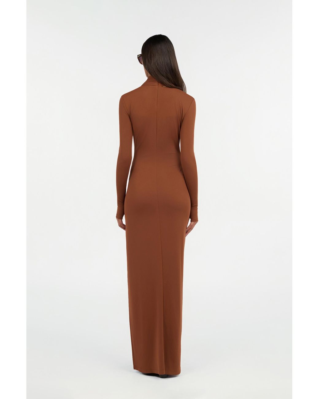 Roberto Cavalli Brown Maxi Dress With Twisted Neckline