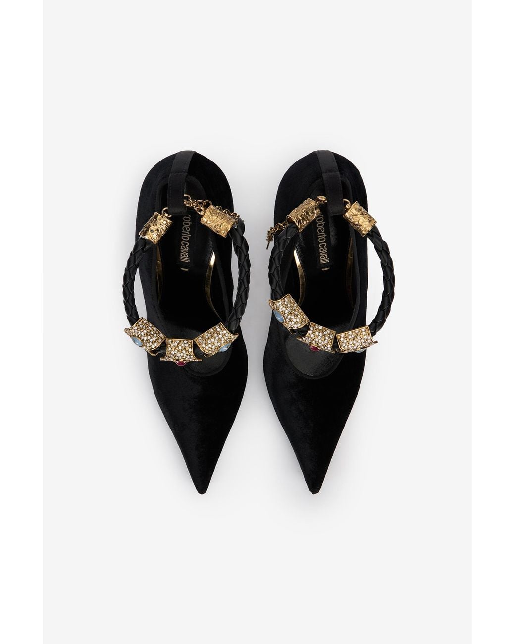 Roberto Cavalli Black Velvet Stiletto Heels With Jewel Anklet