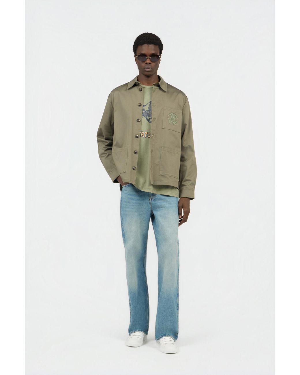 Roberto Cavalli Blue Light Wide-Leg Jeans With Monogram Rc for men