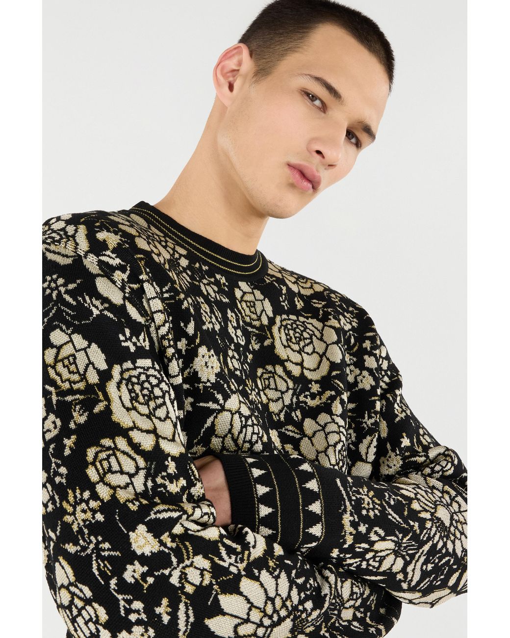 Roberto Cavalli Black Floral Wool-Blend Sweater for men
