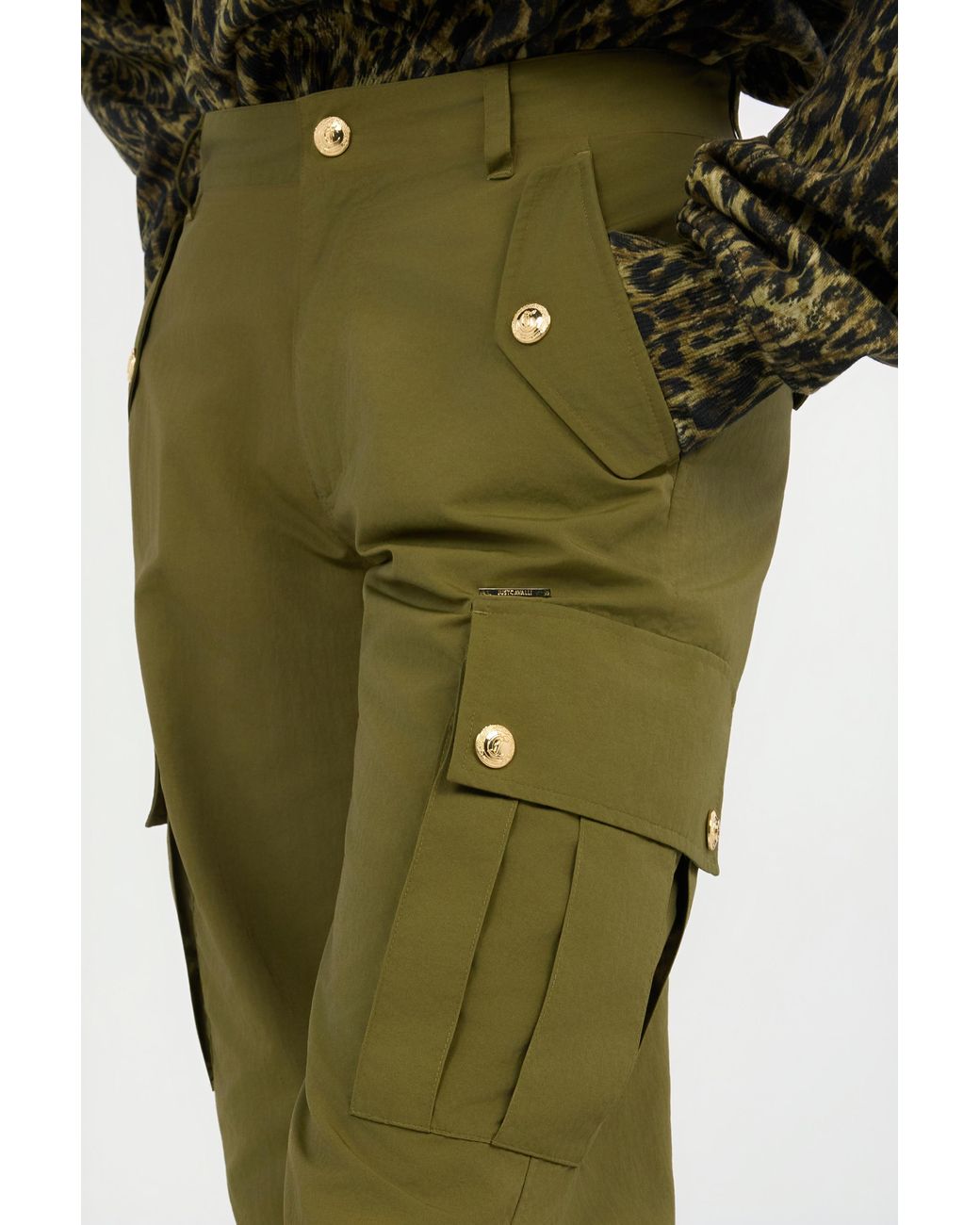Roberto Cavalli Green Cargo Trousers With Buttons