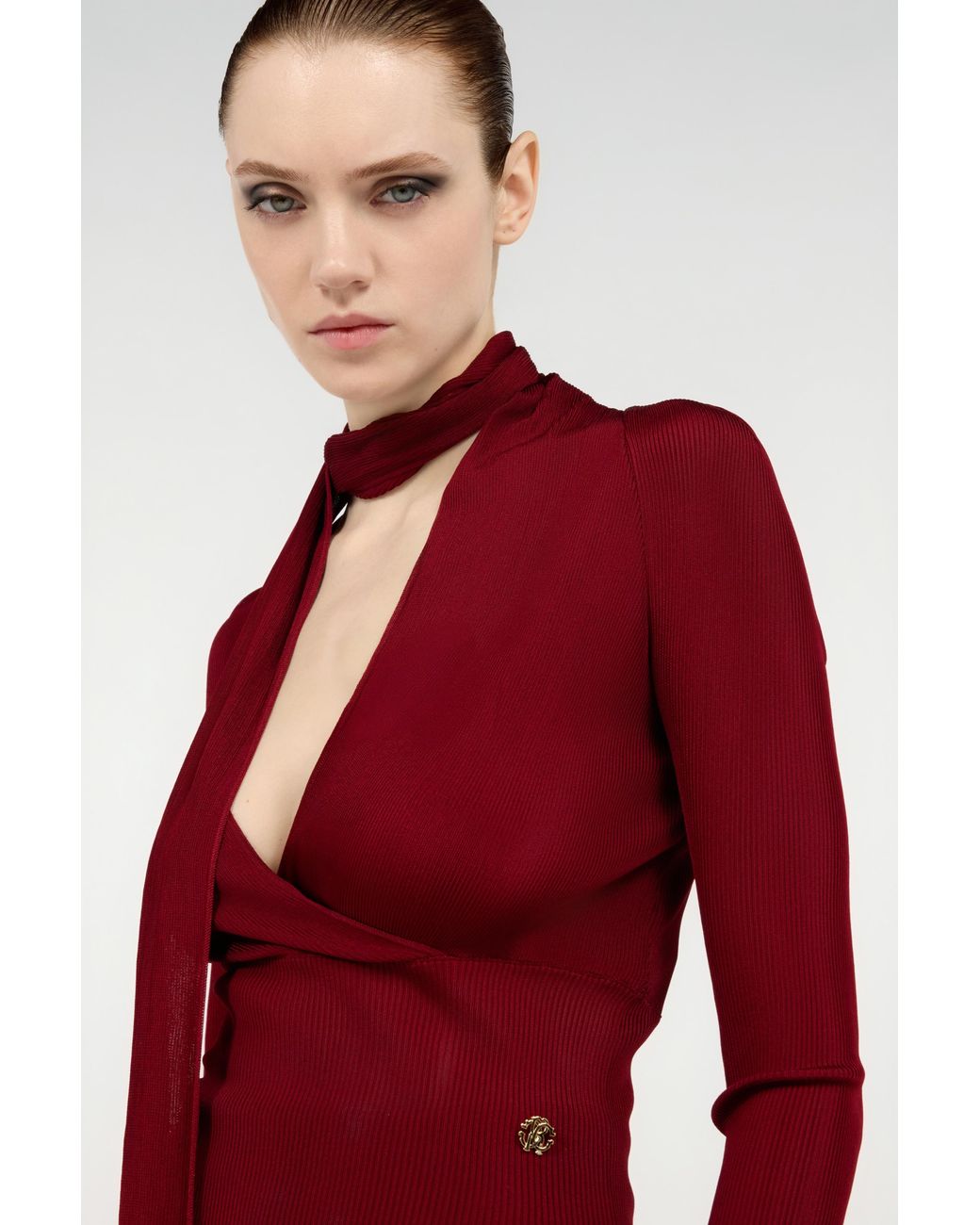 Roberto Cavalli Red Dark Wrap-Over Sweater