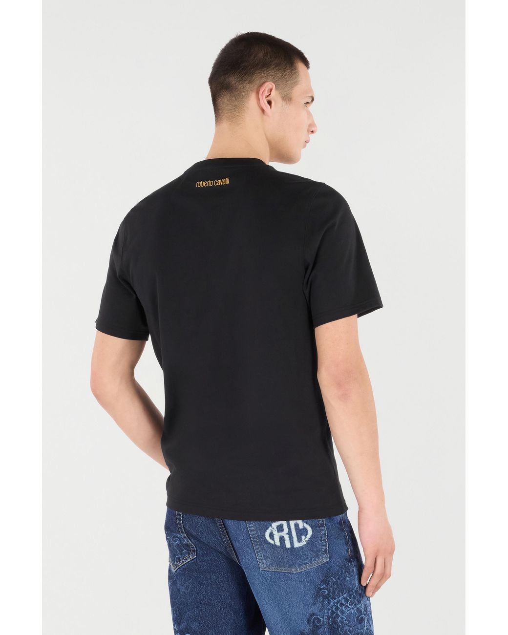 Roberto Cavalli Black Cotton T-Shirt With Tiger for men