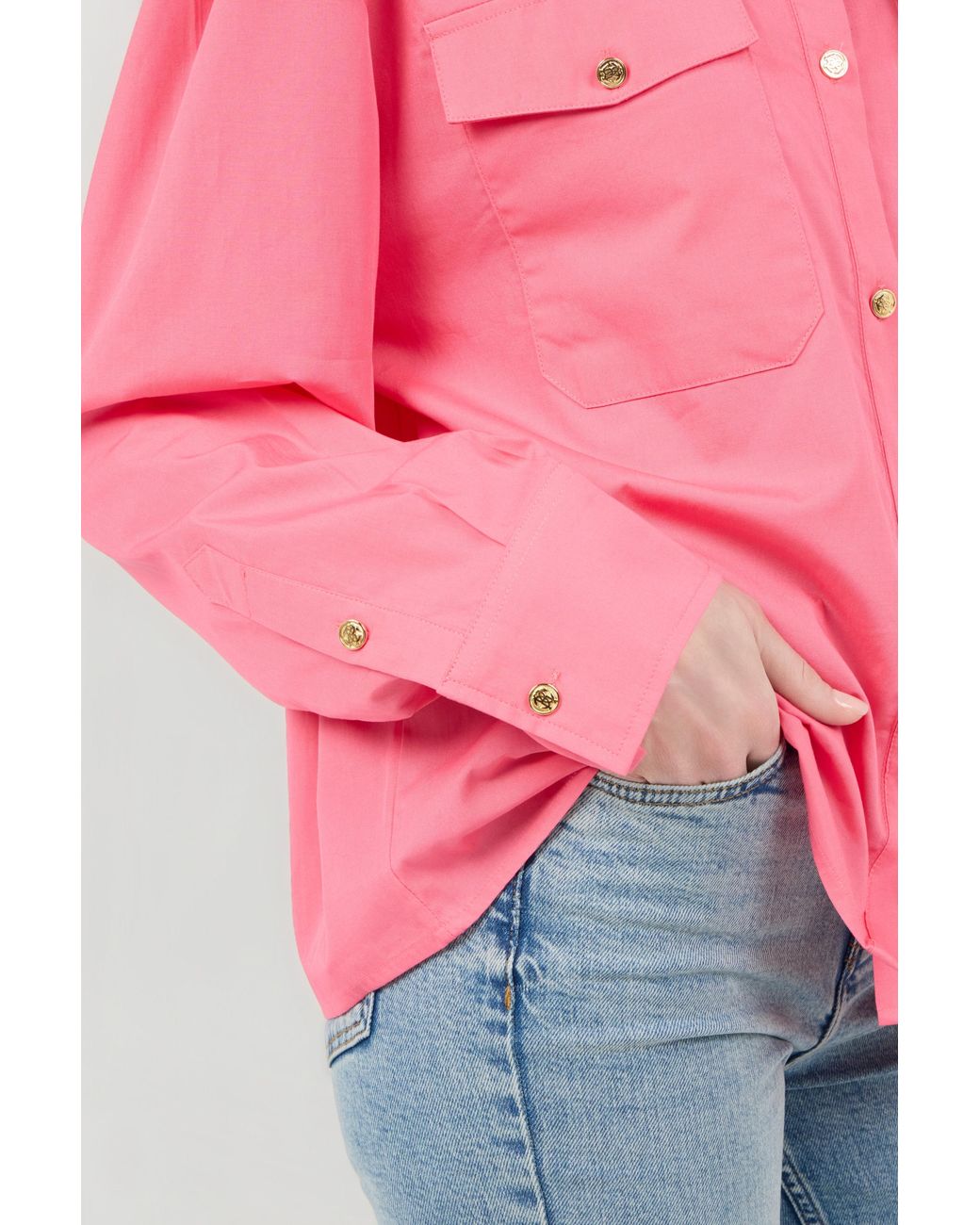 Roberto Cavalli Pink Shirt With Rhinestone Jewel Logo for men