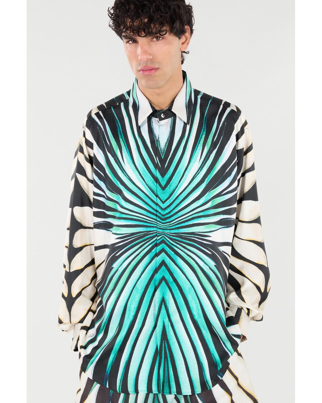 Roberto Cavalli Green Ray Of Sea Print Shirt for men