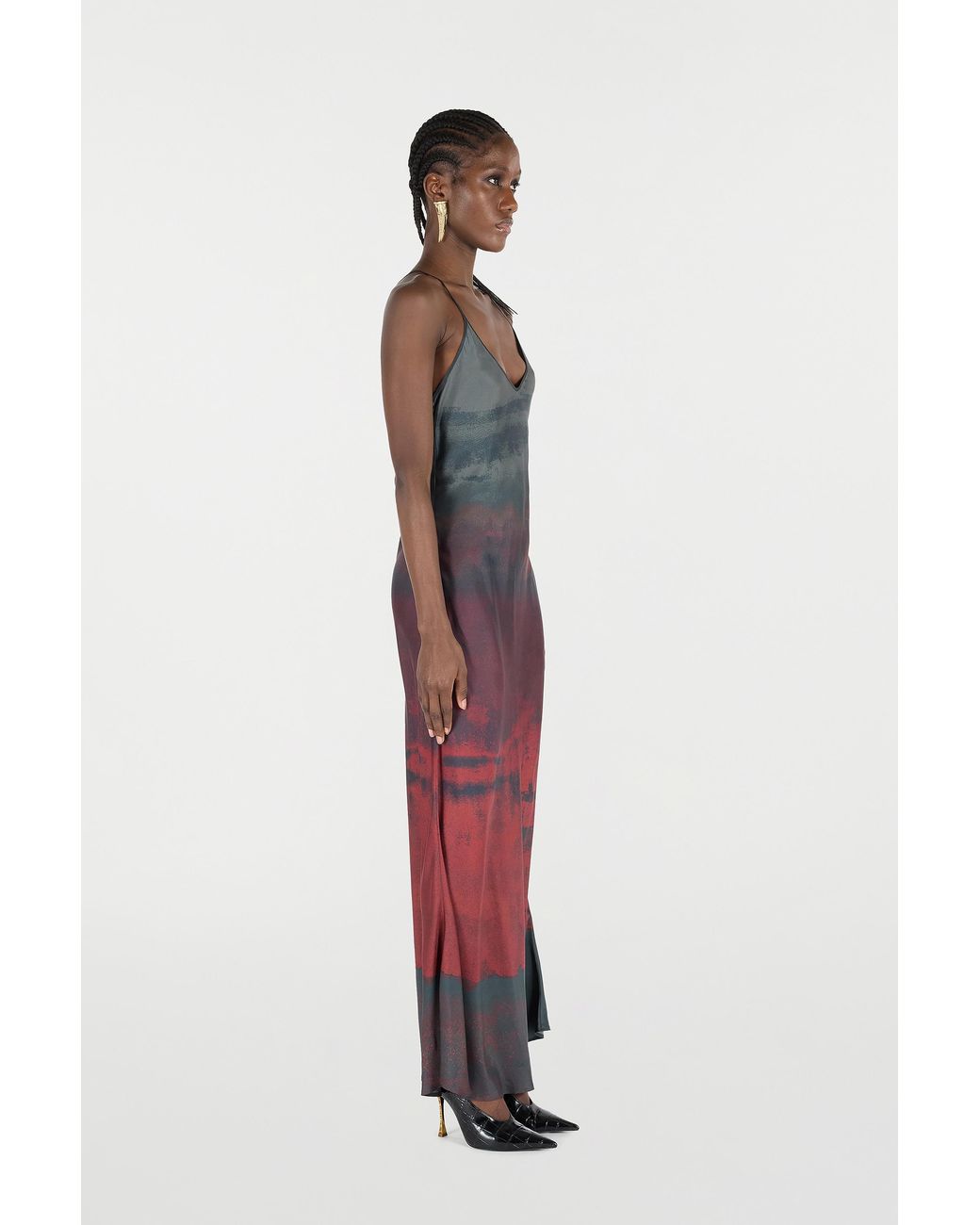 Roberto Cavalli Red Long Slip Dress With A Mottled Effect