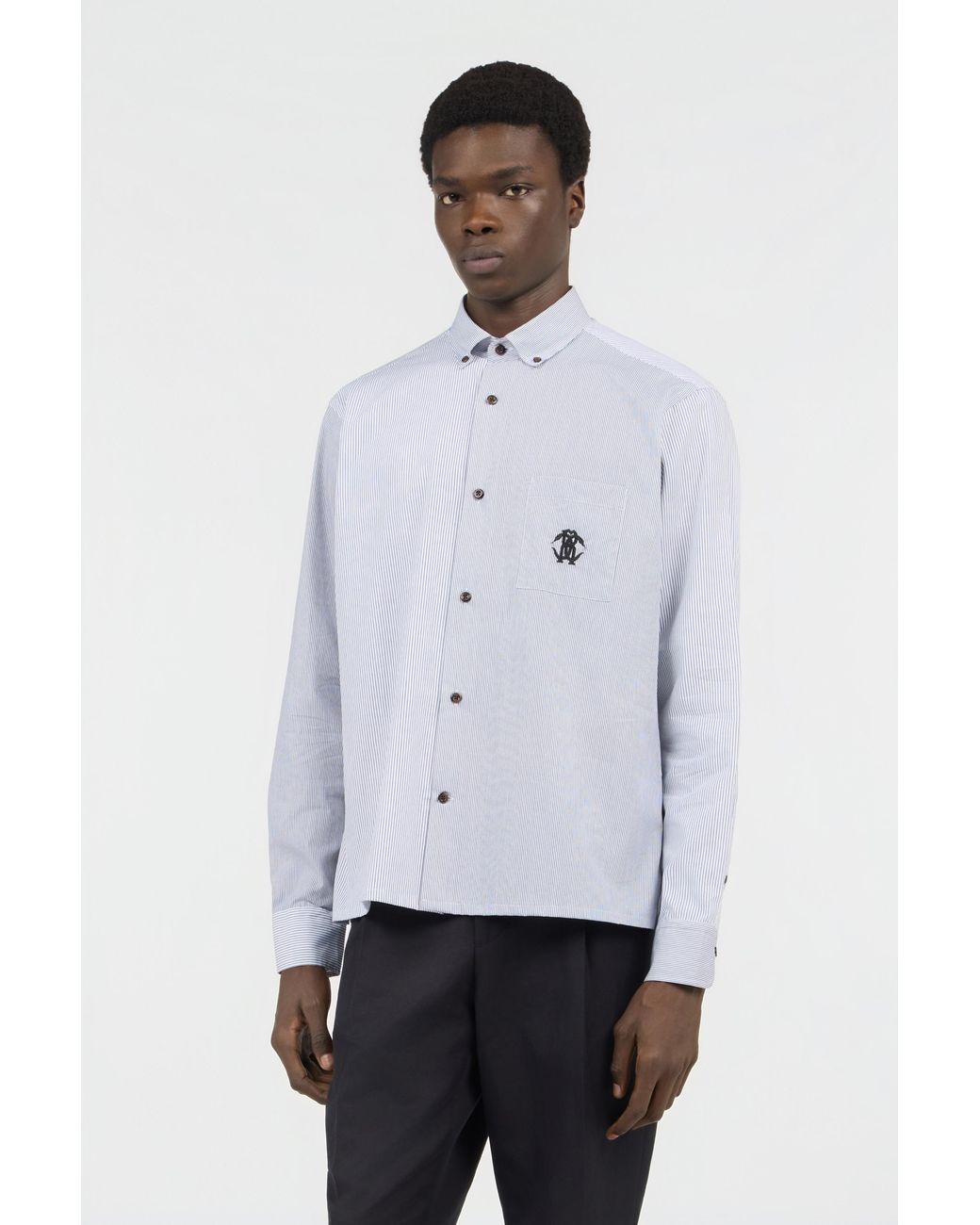 Roberto Cavalli Blue Striped Shirt With Monogram Rc for men